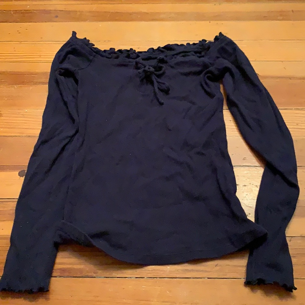navy blue off the shoulder long sleeved t